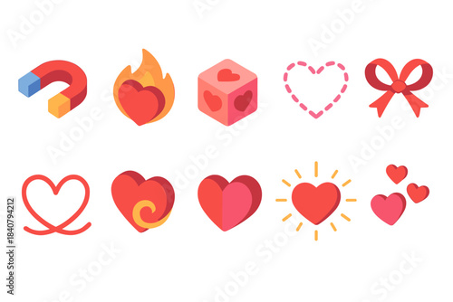 Heart, love flat icon set. Emoji, valentine, romantic symbols in flat style