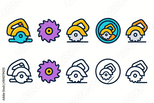 Circular saw, tools line icon set. Construction, carpentry tools icon collection