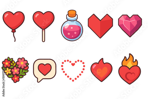 Heart and love, romantic flat icon set. Valentine's day, symbols collection