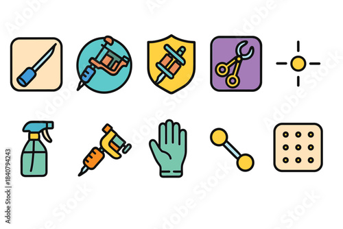 Tool and equipment line icon set. Construction, safety icons collection.