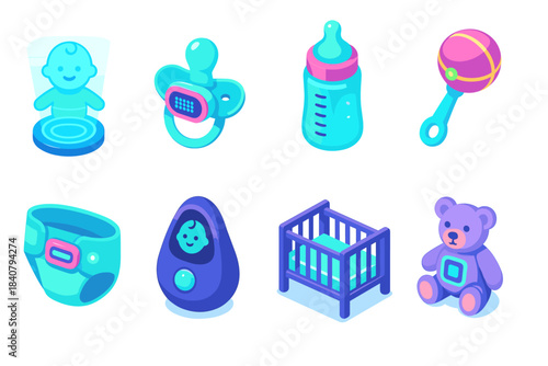Baby essentials 3d icon set for nursery and childcare needs