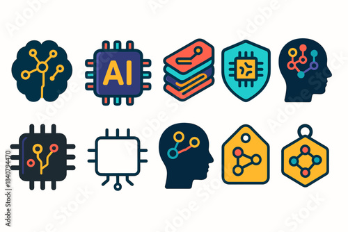 Artificial intelligence linear icon set. Ai, technology, neural network symbols collection