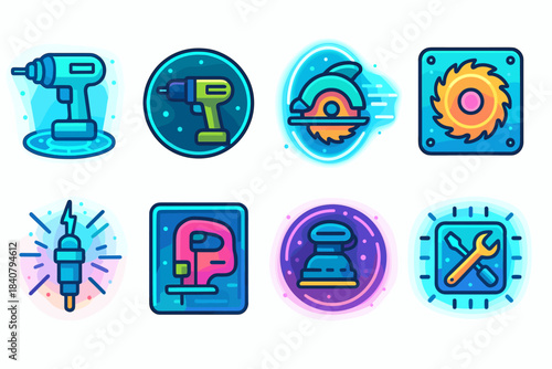 Tool and hardware icon set. Vibrant, 3d-style icons for construction and diy projects