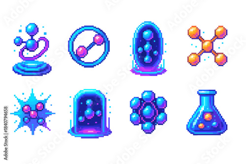 Chemistry, science 3d icon set. Molecule, laboratory, experiment icons 3d collection.