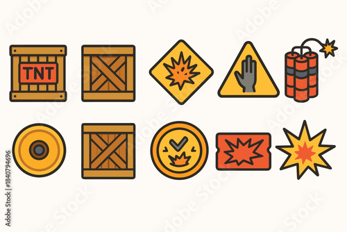 Safety and hazard icon set. Warning, danger flat icons collection for precaution