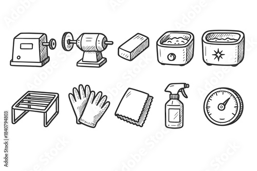 Jewelry making outline icon set. Craft tools, equipment, and safety icons collection