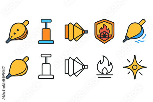 Camping and outdoor equipment icon set. Line style icon collection for camping gear