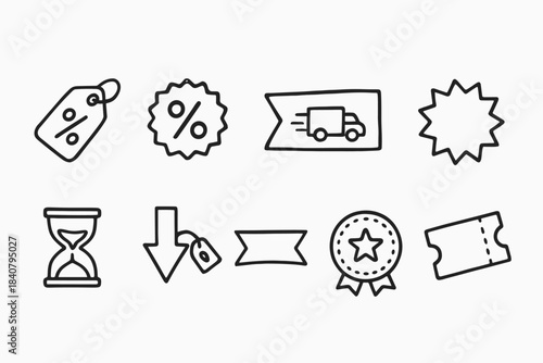 Shopping and delivery icon set. Flat retail, commerce, sale icons collection.