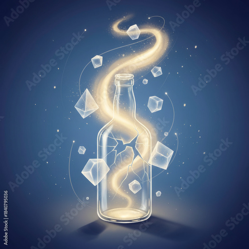 Magical illustration of a detox water bottle with ice cubes, inspiring Dry January and wellness