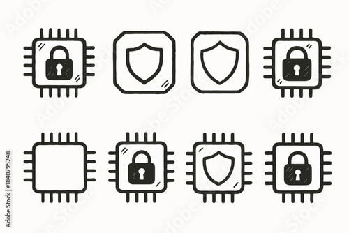 Cybersecurity, data protection outline icon set. Secure technology icons collection