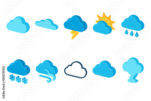 Weather, forecast 3d icon set. Climate, temperature, meteorology 3d symbols collection
