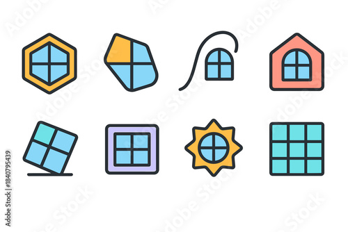 Window outline icon set. Simple, clean window design icon collection