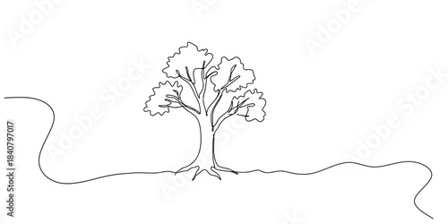 Minimalist Tree of Serenity, Minimalist sketch capturing the elegance and strength of nature in one fluid stroke