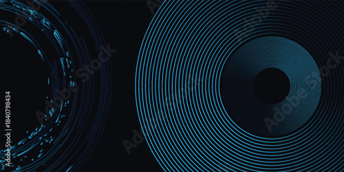 Blue abstract background with glowing circles. Swirl circular lines pattern. Geometric spiral. vector.