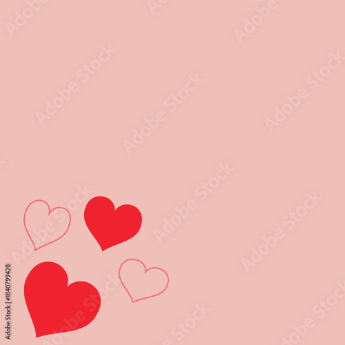 A light pink background with two solid red hearts and two red outline hearts in the bottom left corner, symbolizing love and affection.
