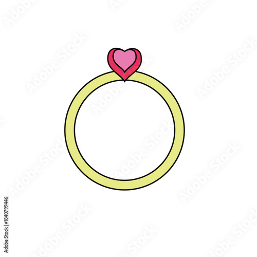A simple cartoon illustration of a golden ring with a vibrant pink heart on top, symbolizing love and commitment.