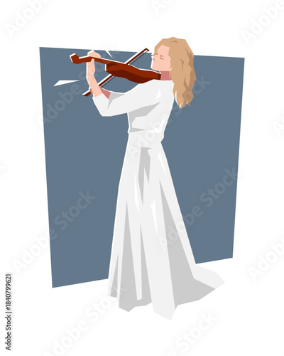 Cartoon female musician playing violin. Flat vector illustration.