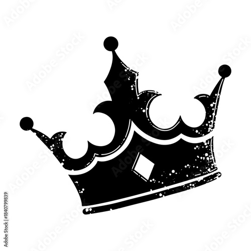 Distressed Grunge Black Crown Silhouette Icon with Diamond Element