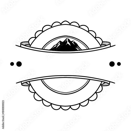 Vintage Mountain Adventure Badge Label Frame Template with Ribbon Banner