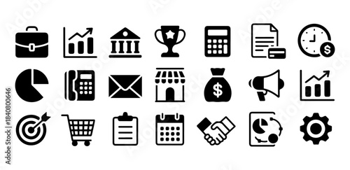 Collection of business and finance icons for presentations