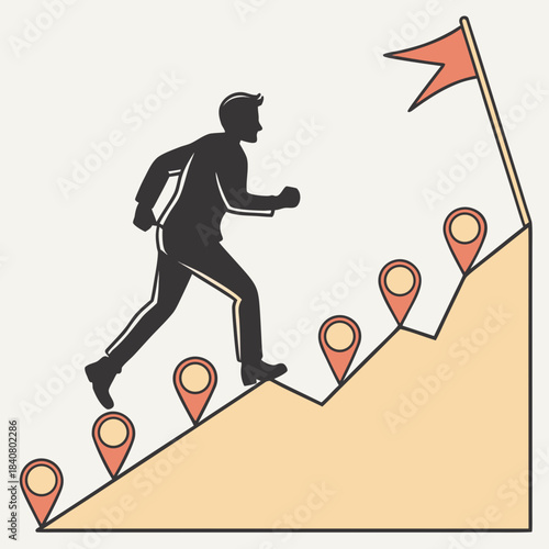 Man Running Up a Slope with Markers Towards a Flag