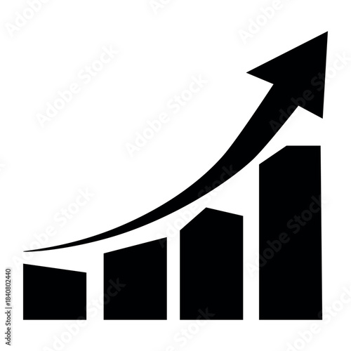 Black silhouette of a growing bar chart with upward arrow