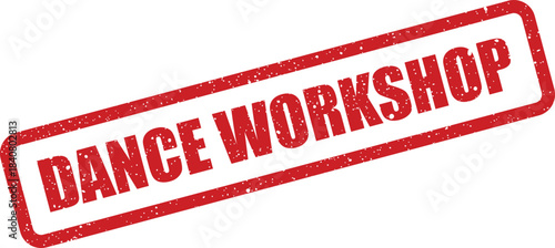 Textured rectangular rubber stamp with DANCE WORKSHOP text, angled, suitable for educational programs