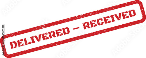 Textured rectangular rubber stamp with DELIVERED RECEIVED text confirming the successful handover of goods