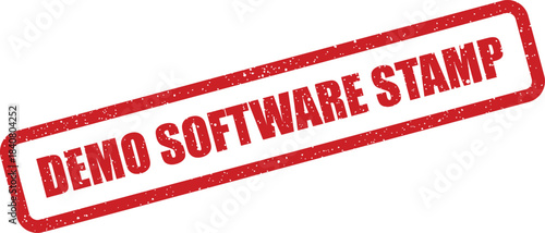 Textured red rubber stamp with DEMO SOFTWARE STAMP for verifying trial versions and licensing agreements