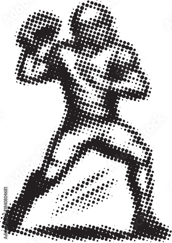 Dynamic halftone quarterback movement illustration for athletic sports designs and bold media