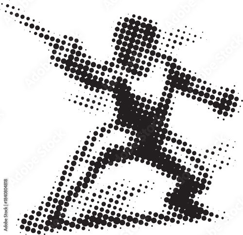 Dynamic halftone fencing lunge athlete illustration with sharp lines for action-oriented sports graphics