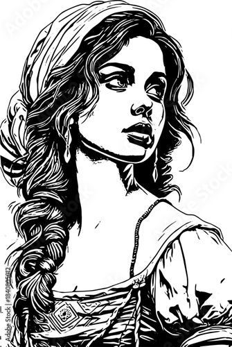 Woman with long hair illustration silhouette design black and white 