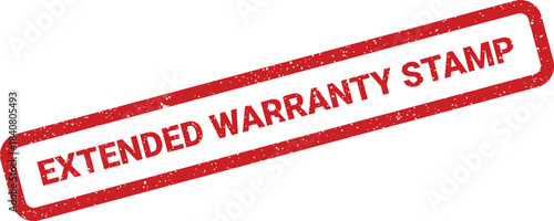 A bold red rectangular stamp featuring EXTENDED WARRANTY STAMP with a classic grunge texture effect