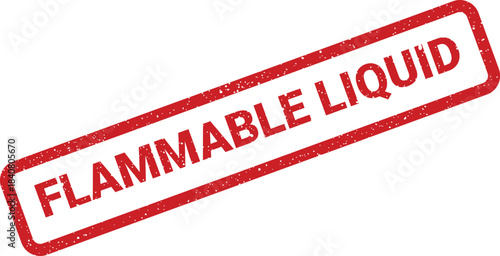 A distressed red rectangle stamp with FLAMMABLE LIQUID text indicating a specific liquid hazard