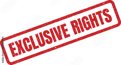 A distressed red rubber stamp impression with EXCLUSIVE RIGHTS text, displaying a rectangular grunge border and textured effect