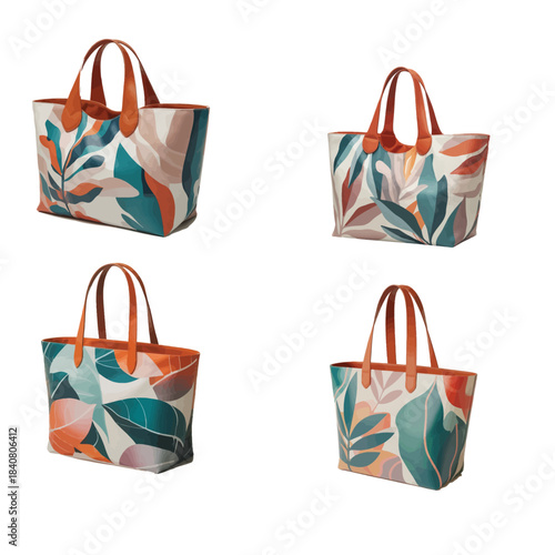 Luxury Vegan Leather Handbag Featuring Abstract Botanical Leaves Print Fashion Accessory Mockup