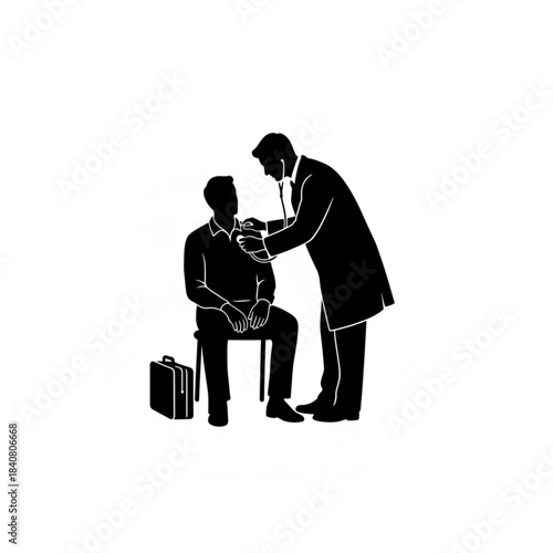 Vector silhouette  a doctor with pacient