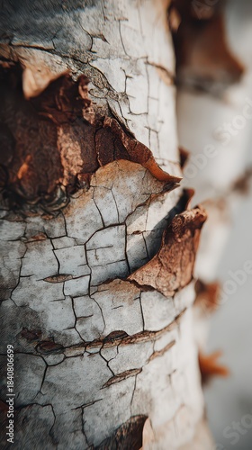 Close Up Of Birch Tree Bark With White And Brown Textures And Deep Cracks Outdoor Nature Background