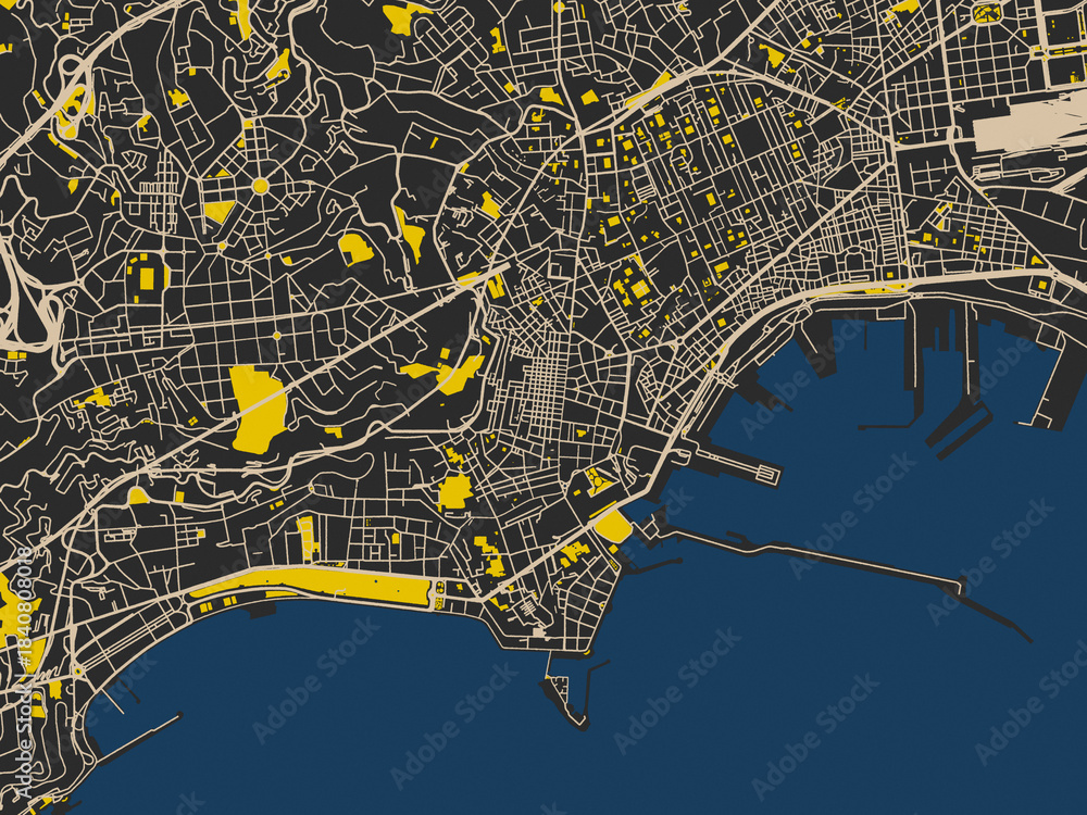 Ταπετσαρία Minimalist map of Napoli Centro, Italy, charcoal and cream map