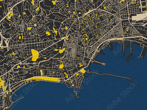 Canvas Print Minimalist map of Napoli Centro, Italy, charcoal and cream map