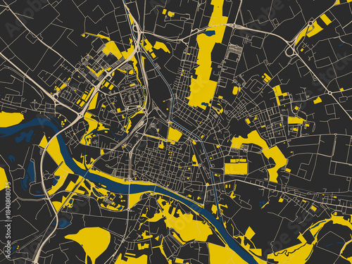 Cuadro en lienzo Abstract city map of Pavia, Italy with noir yellow color palette