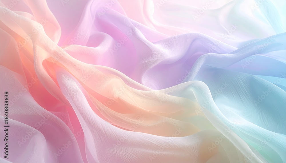 Obraz premium Soft pastel colored flowing fabric with gentle drapes and ethereal texture, creating a delicate and dreamy background.