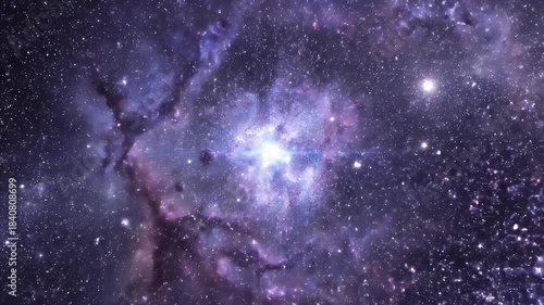 Stunning cosmic nebula with vibrant colors and celestial bodies in space.