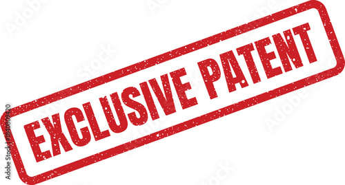 A red textured ink stamp with the words exclusive patent indicating legal protection for an invention