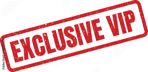 A textured red rubber stamp with the phrase EXCLUSIVE VIP inside a rectangular border