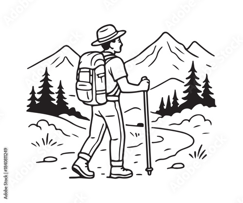 An intrepid hiker enjoying nature's beauty on a challenging mountain path