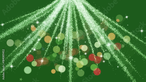 Enchanting Green: An Abstract Christmas Tree with Sparkling Lights and Festive Bubbles
