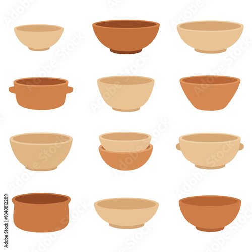 Diverse Ceramic Bowls: An assortment of ceramic bowls of various shapes and shades, showcasing the versatility of ceramic craftsmanship. Perfect for culinary and decorative use.