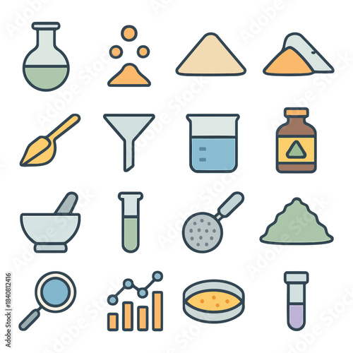 Science Lab Icon Set: Explore the world of scientific discovery with this comprehensive set of icons representing essential lab equipment, symbolizing research, and the pursuit of knowledge.