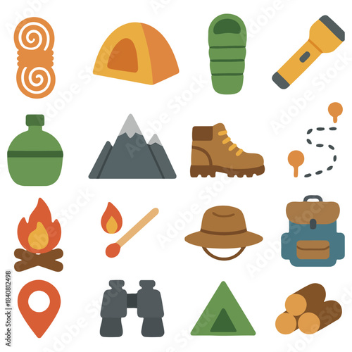 Camping Gear Collection: A vibrant collection of essential camping equipment and supplies, showcasing the essentials needed for a fun, safe, and memorable outdoor adventure.